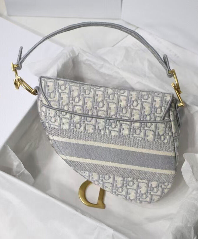 Christian Dior Saddle Original Oblique Embroidered Canvas Bag Gray